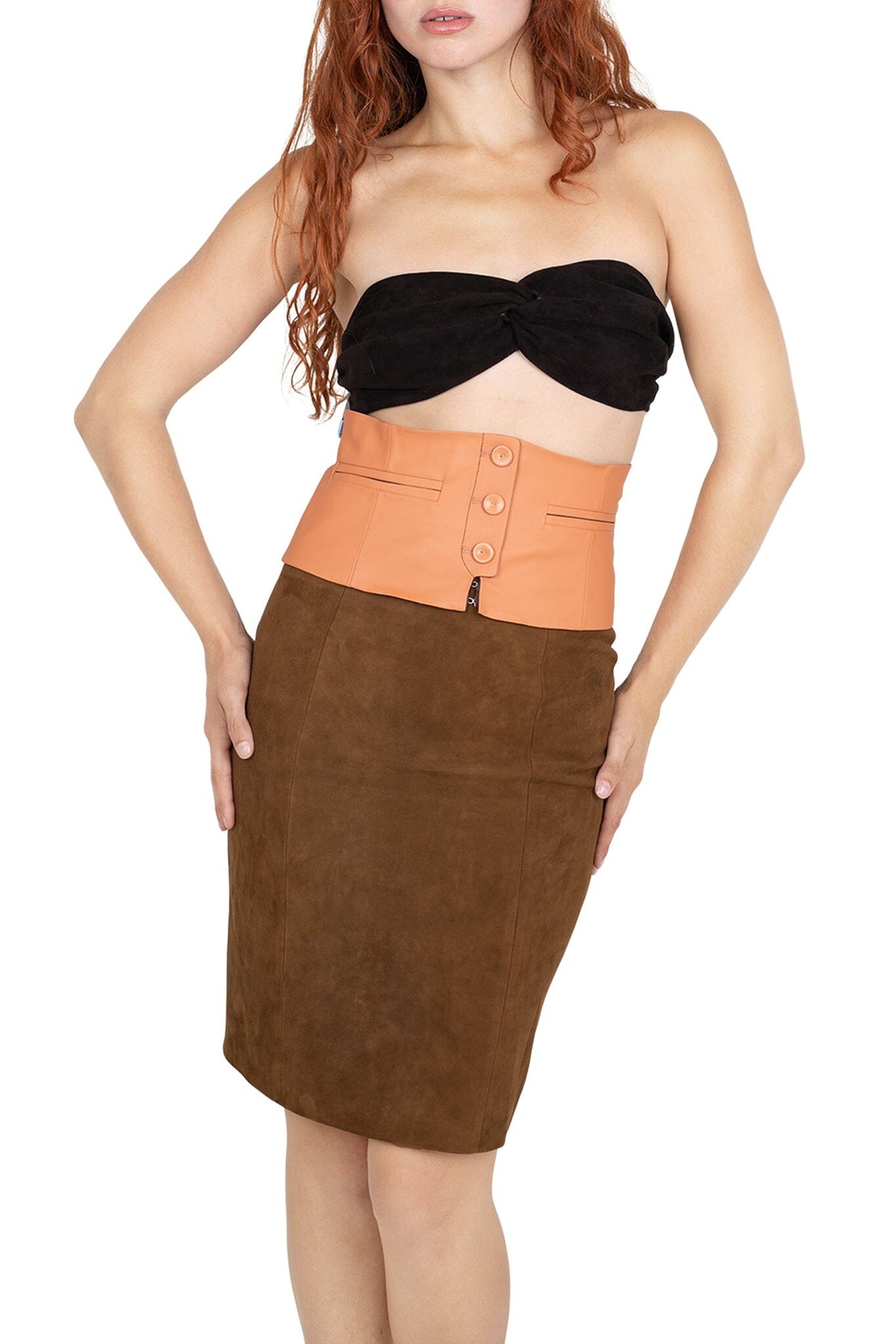 AMALIE SKIRT Pencil Skirt - Rust Suede |Jeffrey Campbell