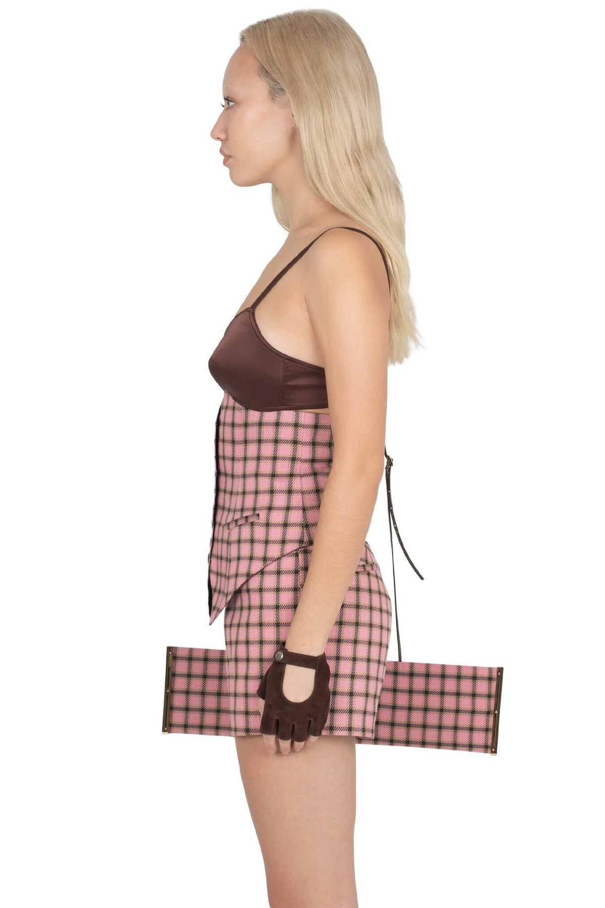 SPEAK-EASY SET Corset - Pink Plaid Tweed |Jeffrey Campbell