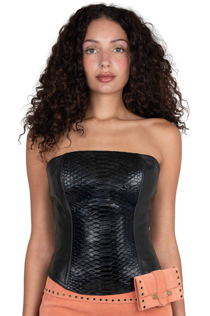 ENTERTAIN TOP Leather Bodice - Black Snake Combo |Jeffrey Campbell