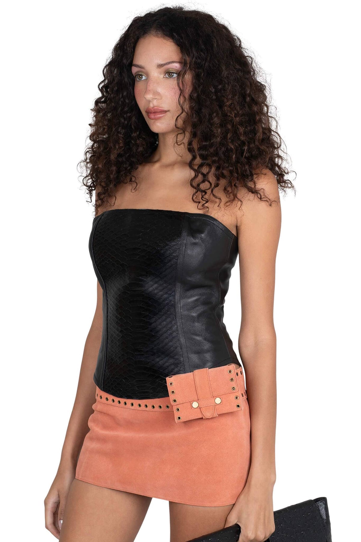 ENTERTAIN TOP Leather Bodice - Black Snake Combo |Jeffrey Campbell