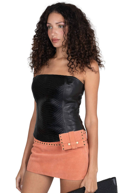 ENTERTAIN TOP Leather Bodice - Black Snake Combo |Jeffrey Campbell