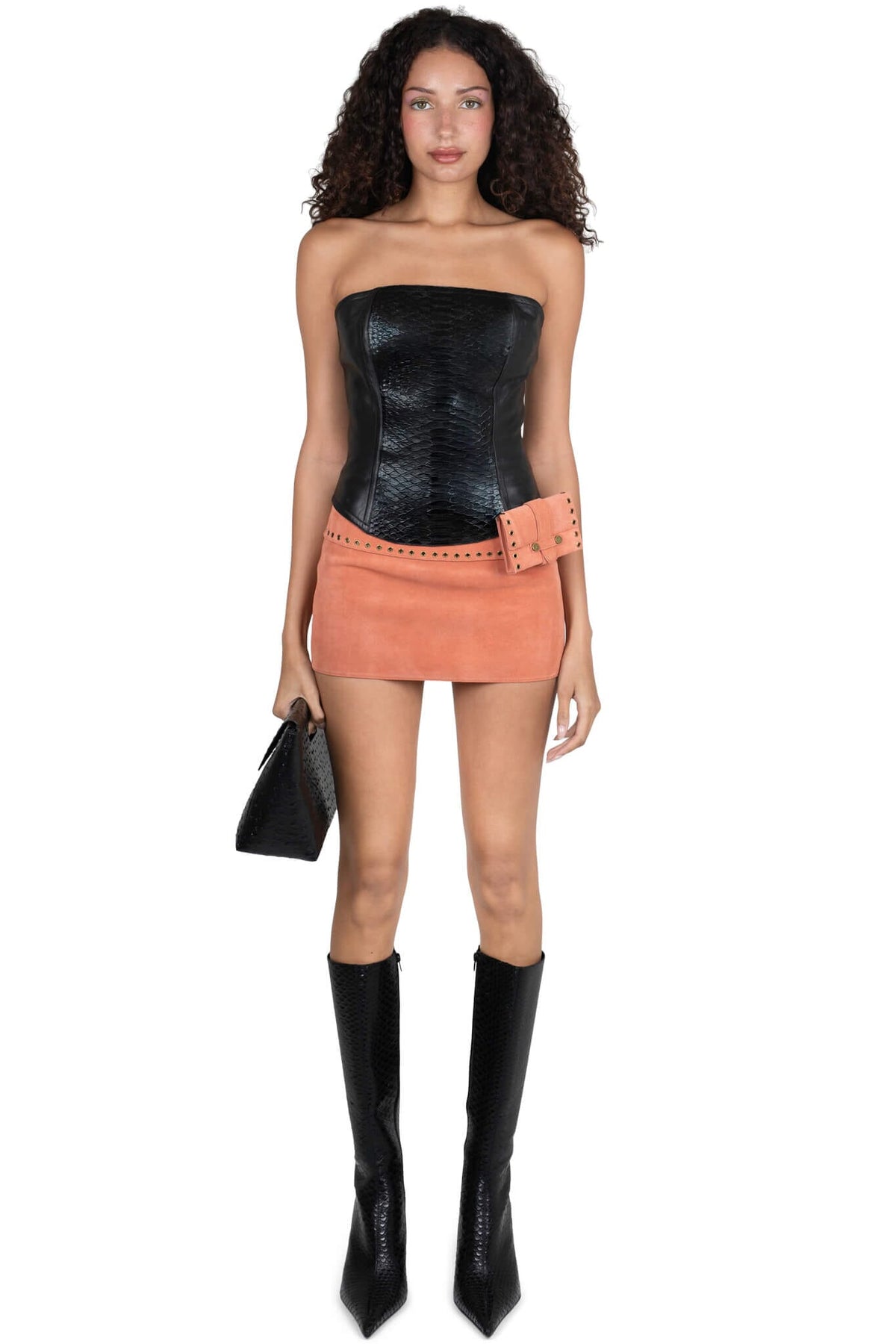 ENTERTAIN TOP Leather Bodice - Black Snake Combo |Jeffrey Campbell