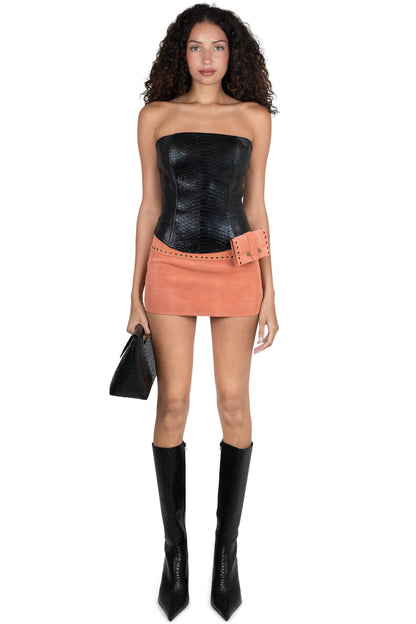 ENTERTAIN TOP Leather Bodice - Black Snake Combo |Jeffrey Campbell