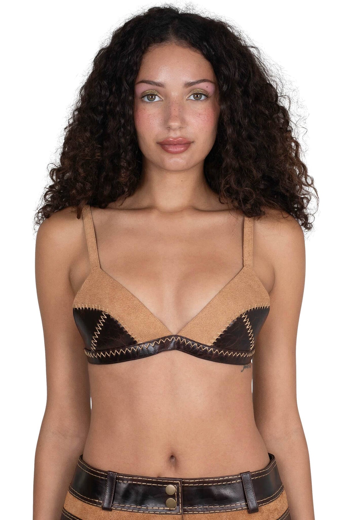 STRATEGIC TOP Deconstructed Triangle Top - Tan Suede Brown |Jeffrey Campbell