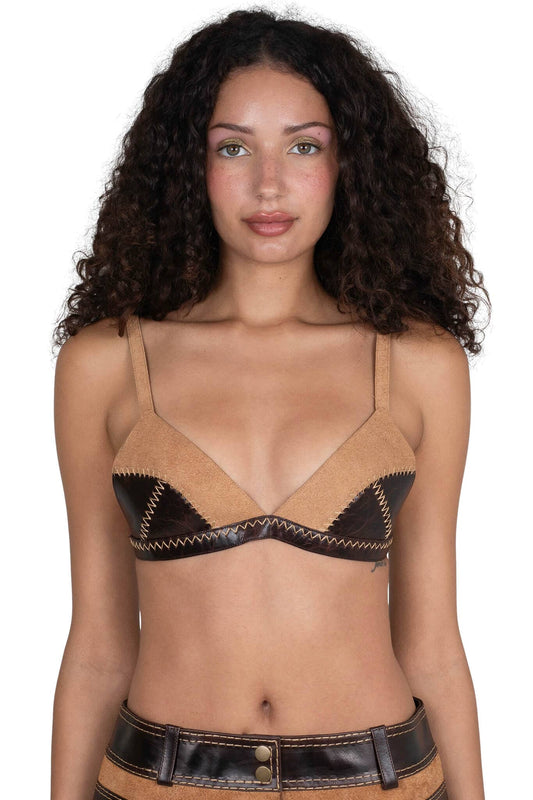 STRATEGIC TOP Deconstructed Triangle Top - Tan Suede Brown |Jeffrey Campbell