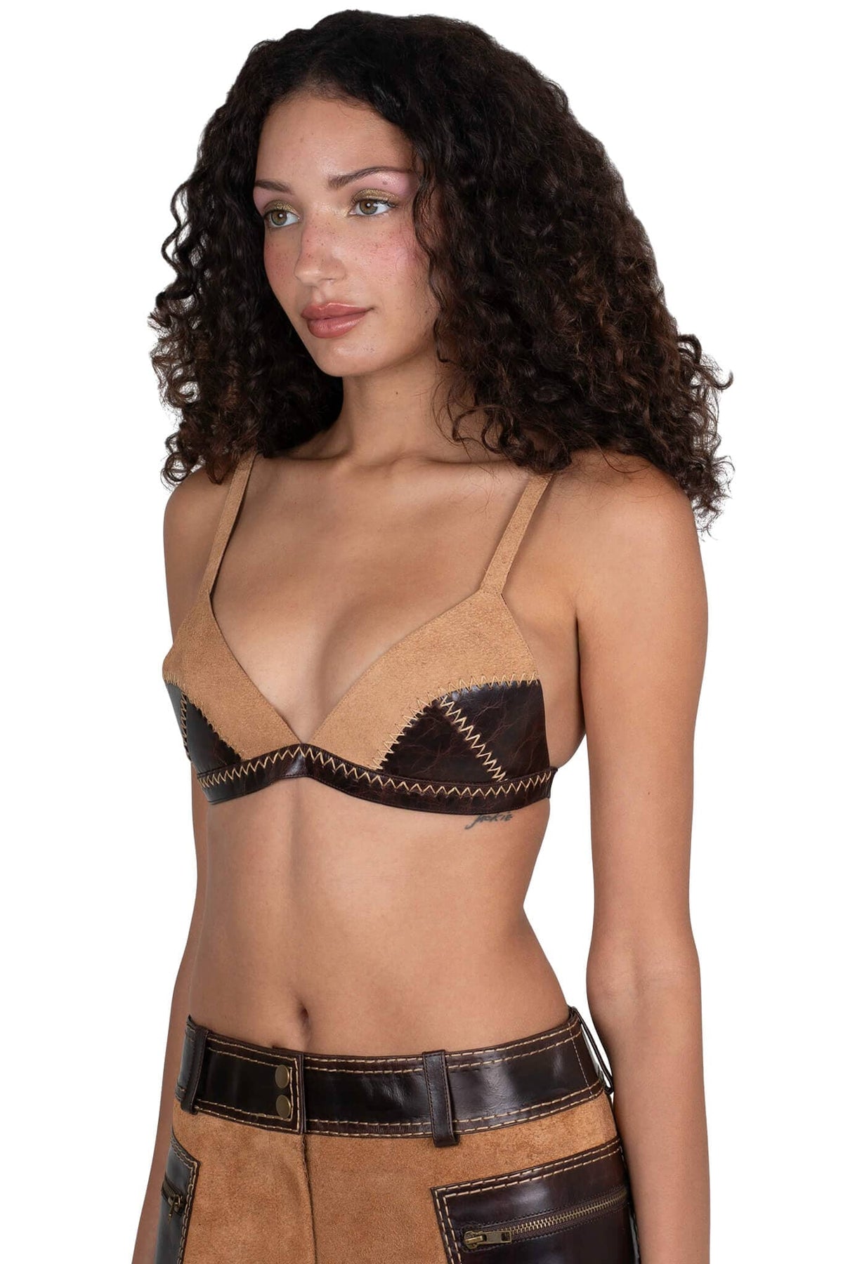 STRATEGIC TOP Deconstructed Triangle Top - Tan Suede Brown |Jeffrey Campbell