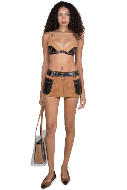 STRATEGIC TOP Deconstructed Triangle Top - Tan Suede Brown |Jeffrey Campbell