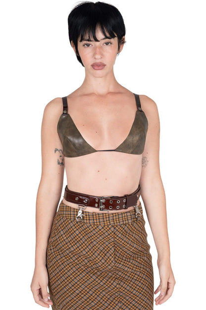 JUNIA TOP Triangle Bra Top - Taupe Brown Combo |Jeffrey Campbell
