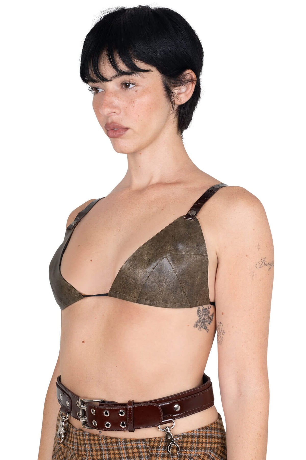 JUNIA TOP Triangle Bra Top - Taupe Brown Combo |Jeffrey Campbell