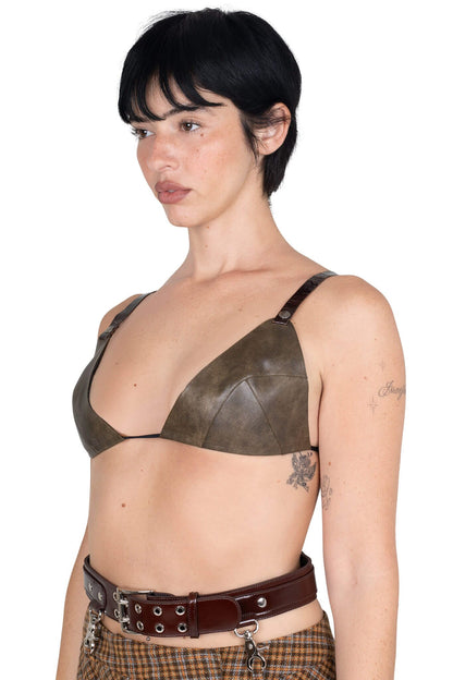 JUNIA TOP Triangle Bra Top - Taupe Brown Combo |Jeffrey Campbell