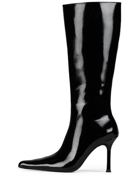 DARLING-3 Knee-High Stiletto Boot - Black Crinkle Patent |Jeffrey Campbell