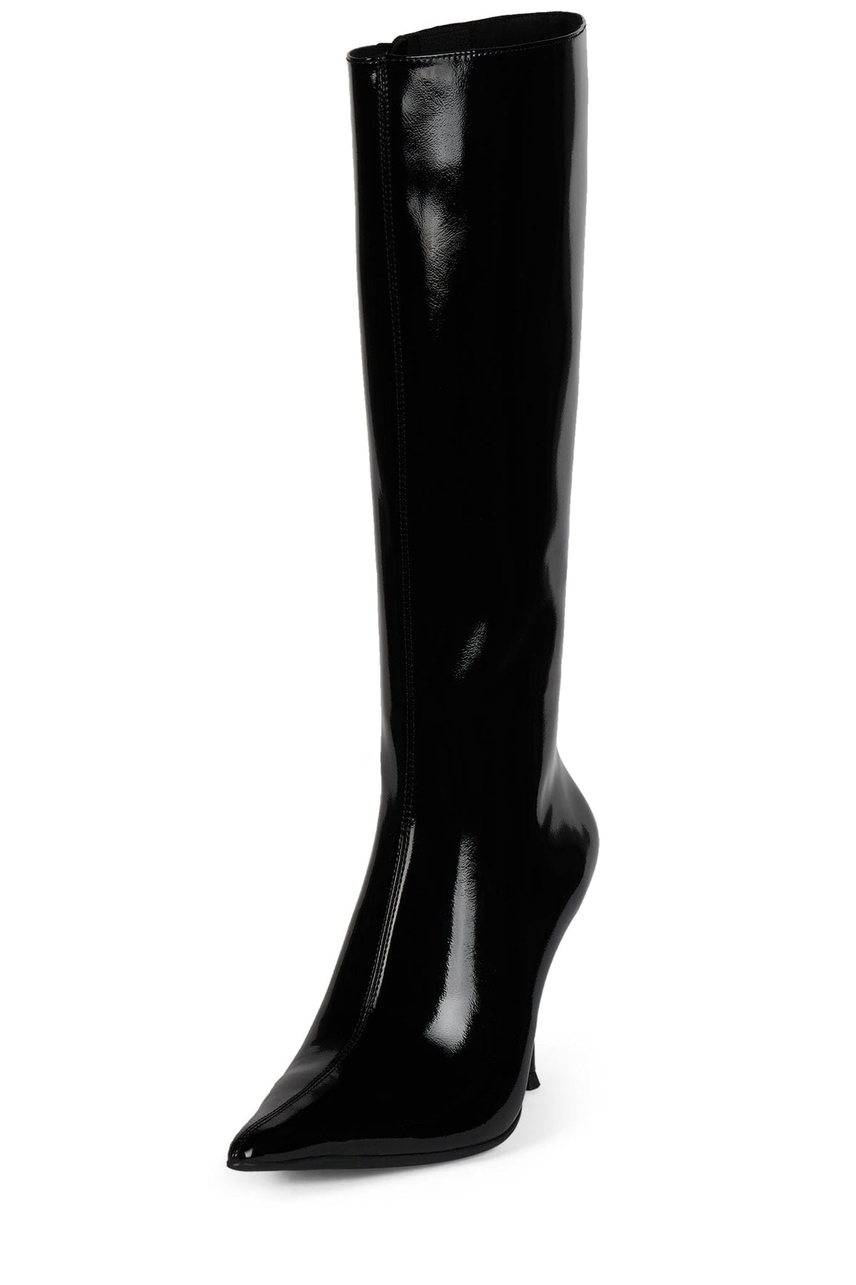 DARLING-3 Knee-High Stiletto Boot - Black Crinkle Patent |Jeffrey Campbell
