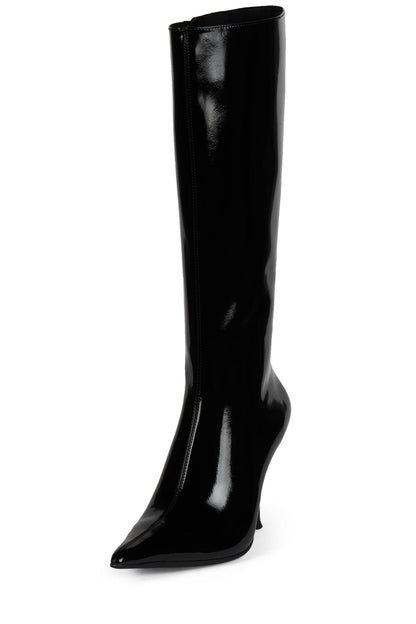 DARLING-3 Knee-High Stiletto Boot - Black Crinkle Patent |Jeffrey Campbell