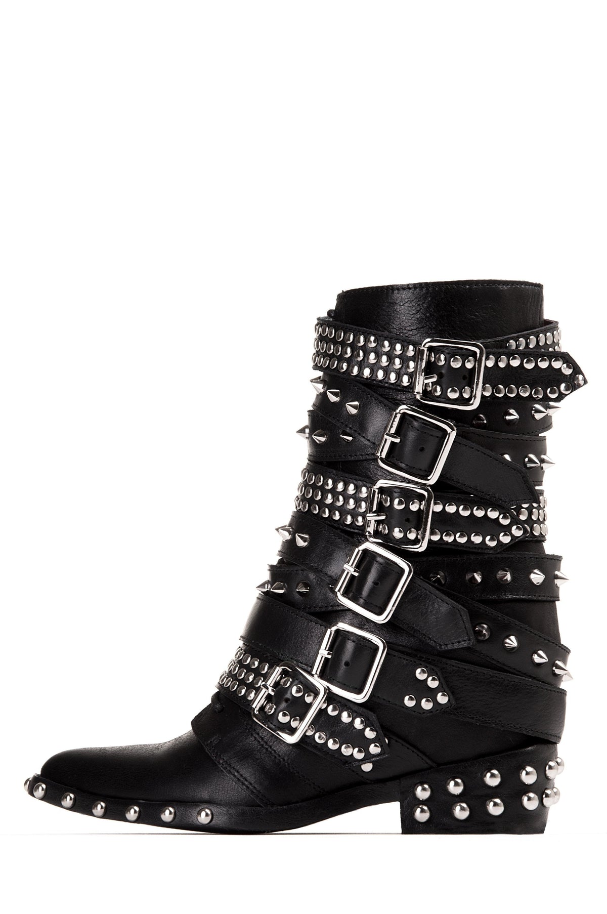 DRACO-STUD Mid-Calf Boot - Black Silver |Jeffrey Campbell