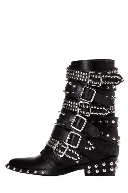 DRACO-STUD Mid-Calf Boot - Black Silver |Jeffrey Campbell