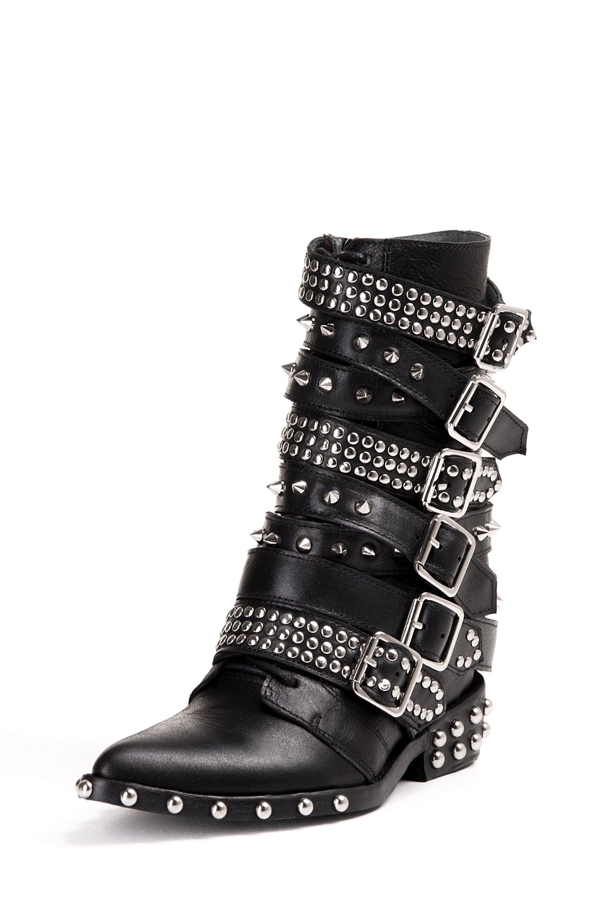 DRACO-STUD Mid-Calf Boot - Black Silver |Jeffrey Campbell