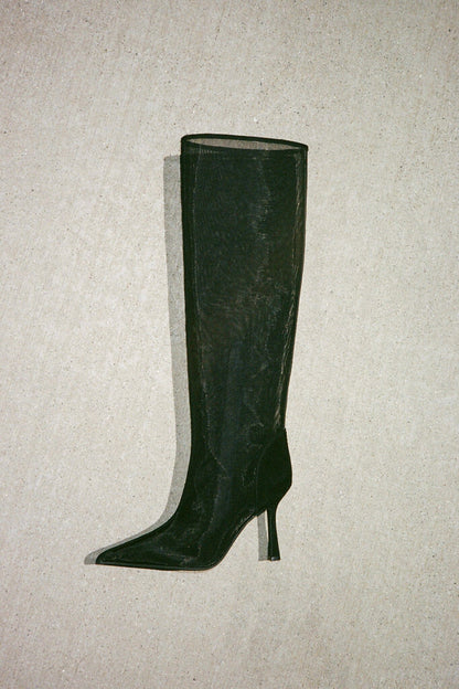 PEEPSHOW Heeled Boot - Black Mesh Suede Combo |Jeffrey Campbell