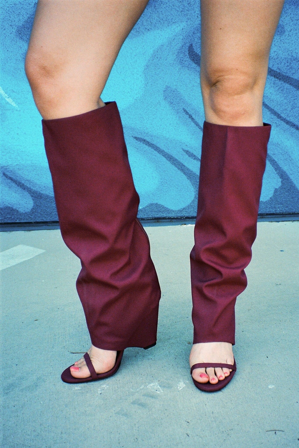 SHROUD Heeled Sandal - Wine Fabric Combo |Jeffrey Campbell