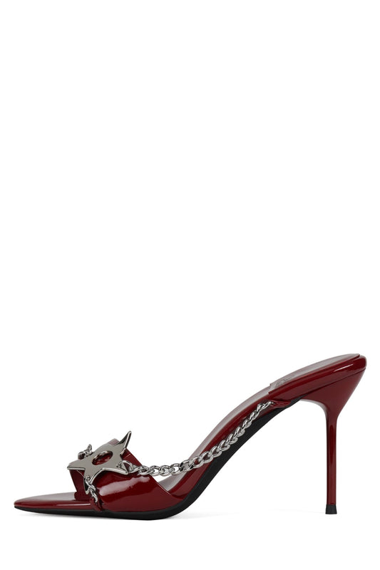 SOIRE-O Heeled Sandal - Cherry Red Patent Silver |Jeffrey Campbell