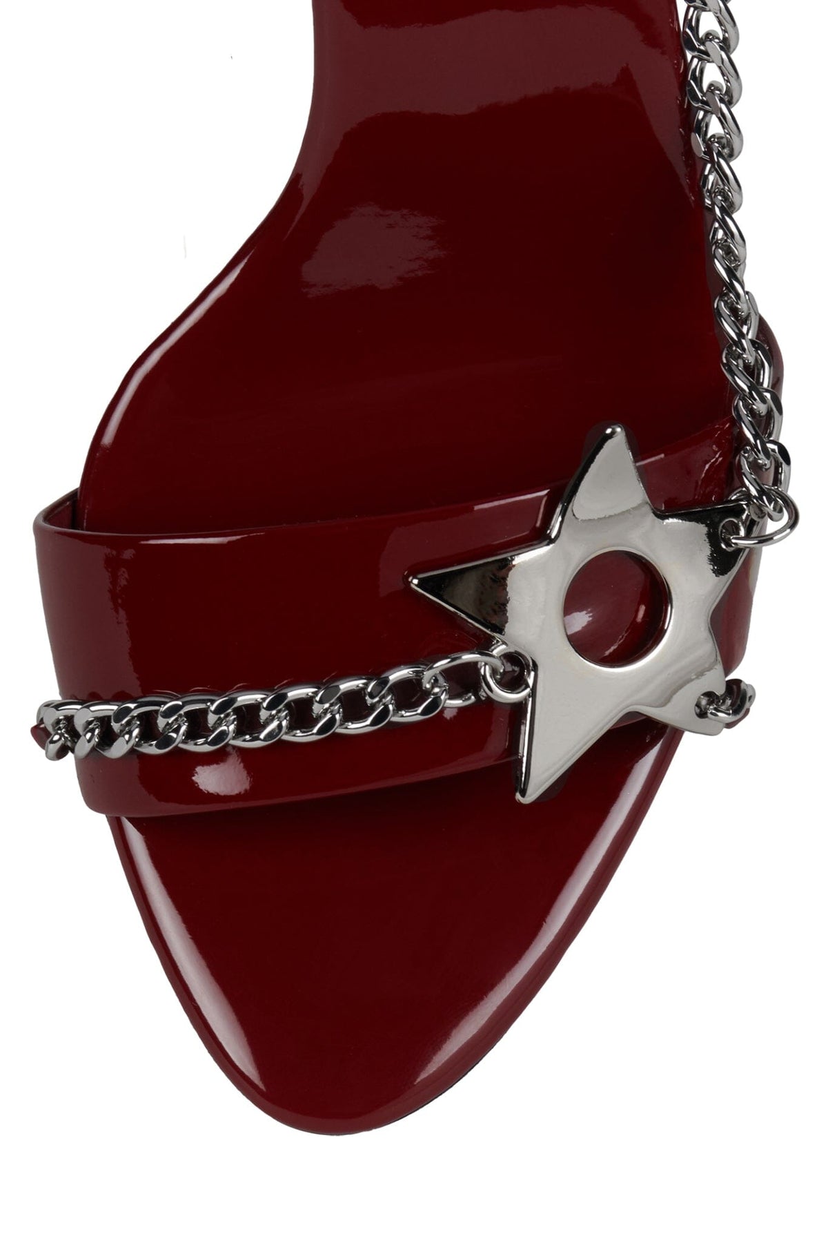SOIRE-O Heeled Sandal - Cherry Red Patent Silver |Jeffrey Campbell