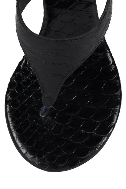 GRIM Heeled Thong Sandal - Black Snake Silver |Jeffrey Campbell