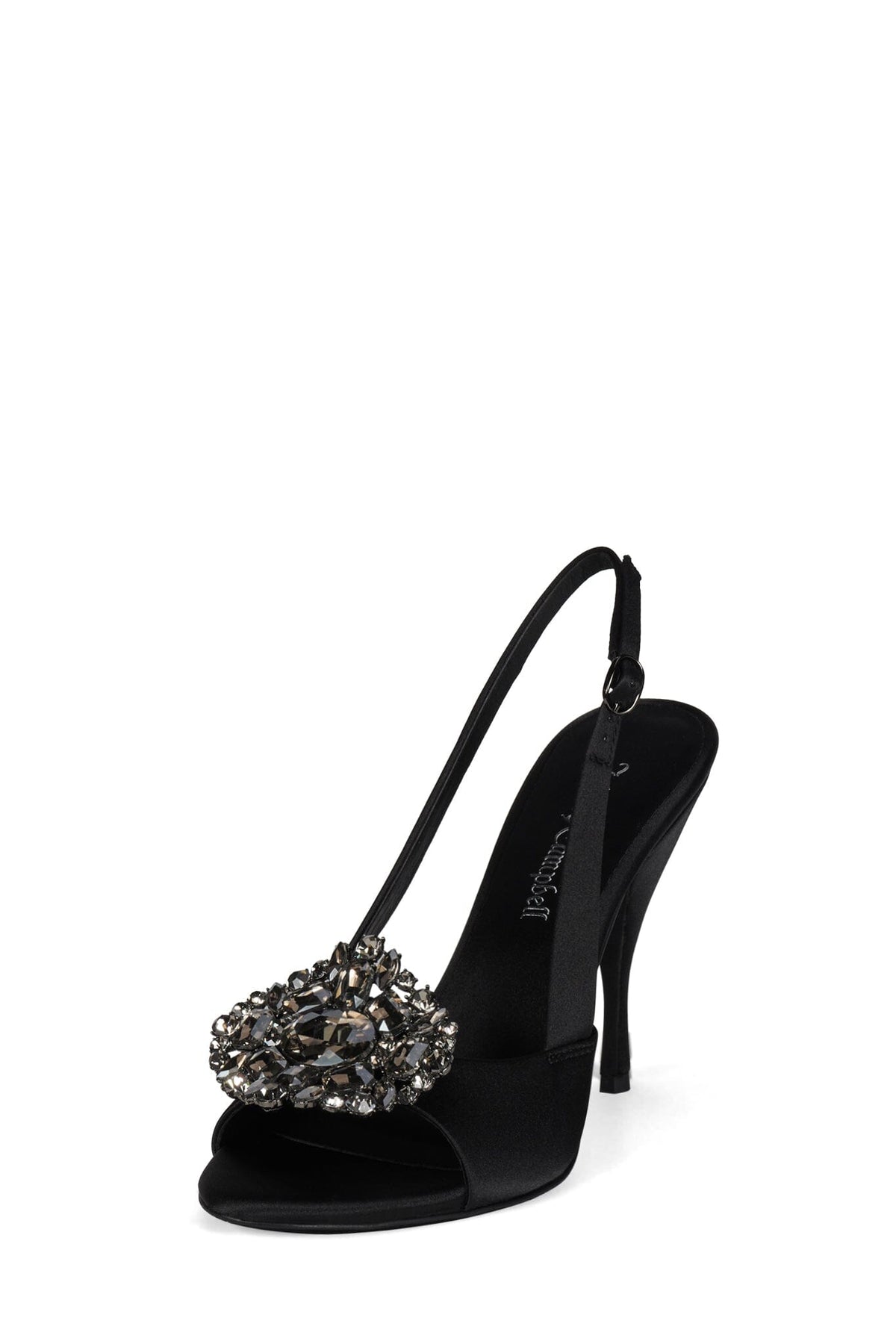TRIOMPHE-J Heeled Slingback Sandal - Black Satin Pewter |Jeffrey Campbell