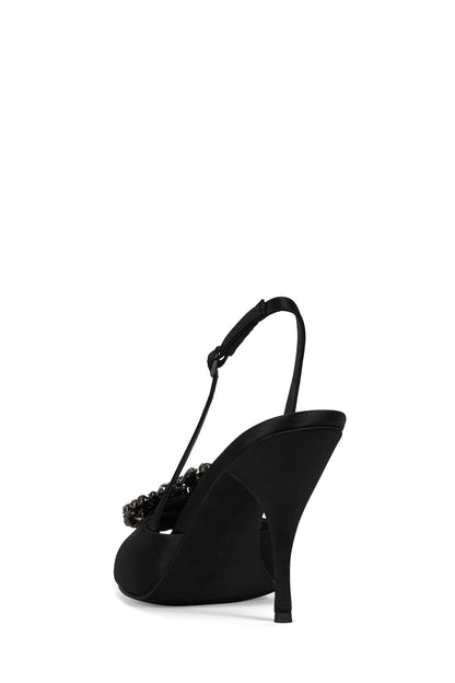 TRIOMPHE-J Heeled Slingback Sandal - Black Satin Pewter |Jeffrey Campbell