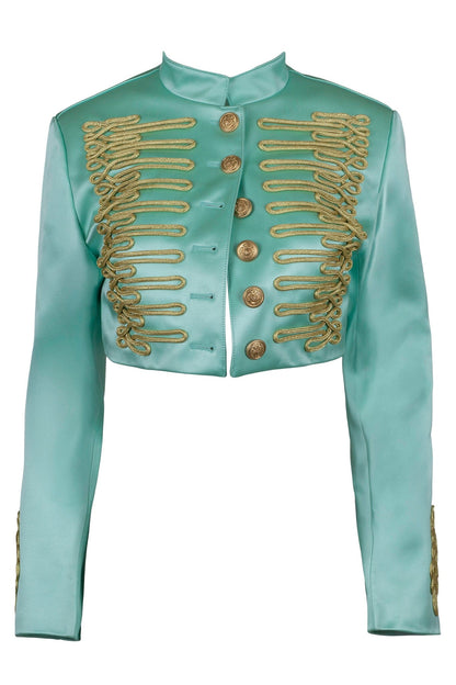 SURRENDER JACKET - Teal Satin |Jeffrey Campbell