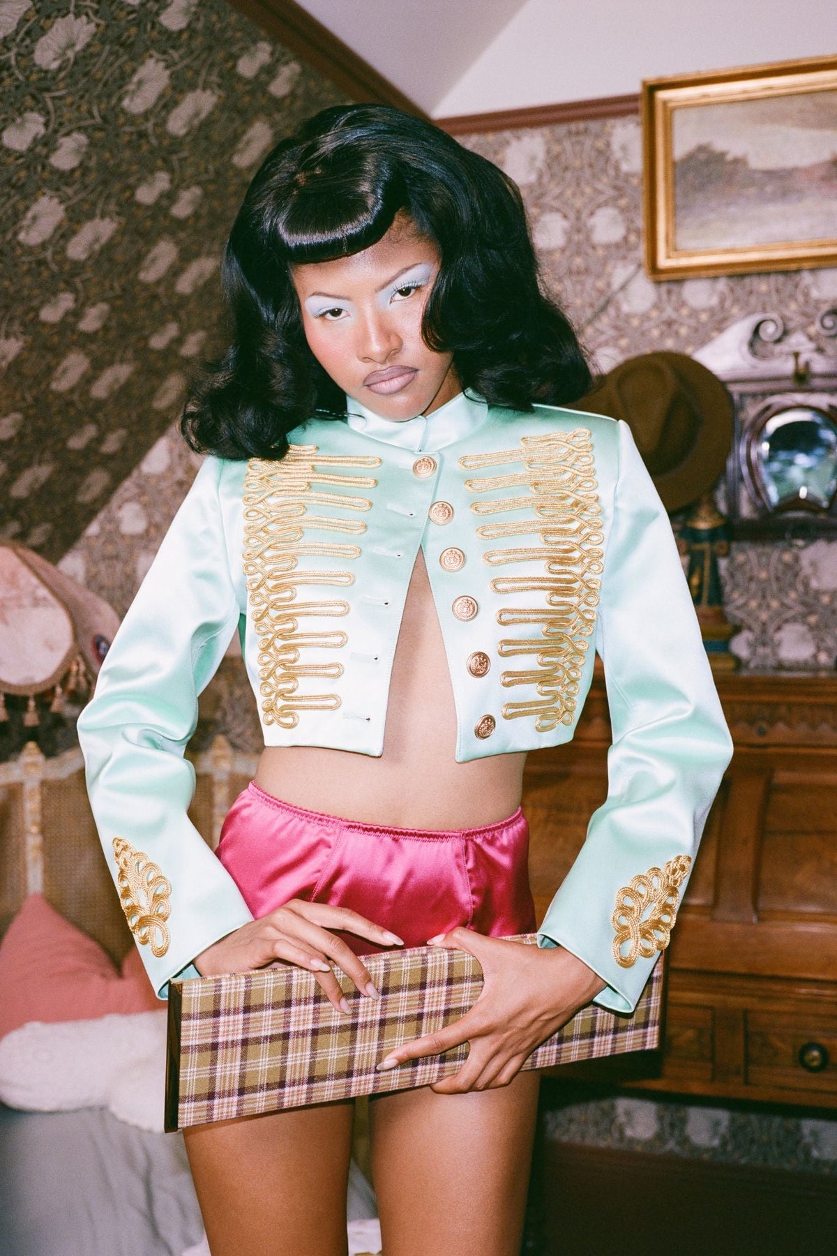 SURRENDER JACKET - Teal Satin |Jeffrey Campbell