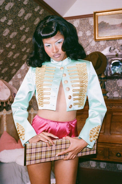SURRENDER JACKET - Teal Satin |Jeffrey Campbell