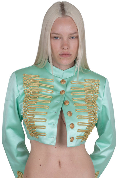 SURRENDER JACKET - Teal Satin |Jeffrey Campbell