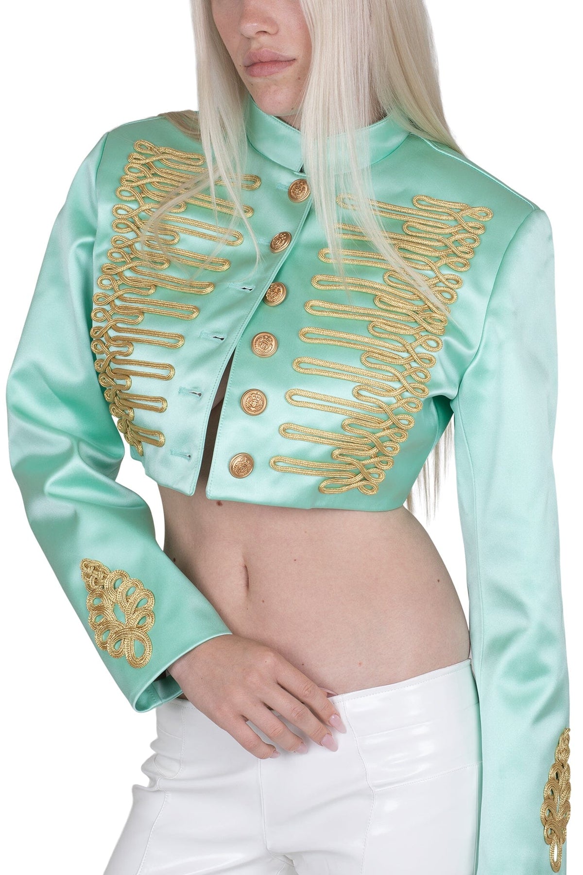 SURRENDER JACKET - Teal Satin |Jeffrey Campbell