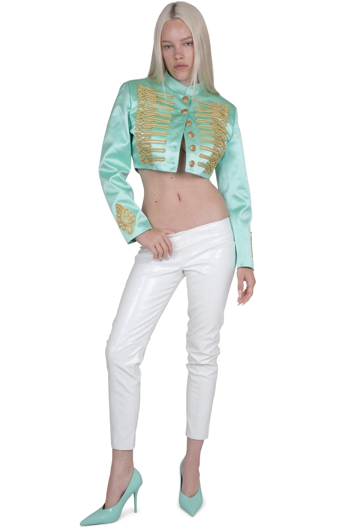SURRENDER JACKET - Teal Satin |Jeffrey Campbell
