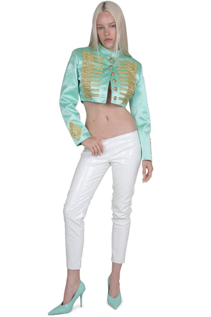 SURRENDER JACKET - Teal Satin |Jeffrey Campbell