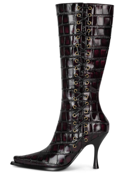 STUNNA Heeled Boot - Raspberry Black Croco |Jeffrey Campbell