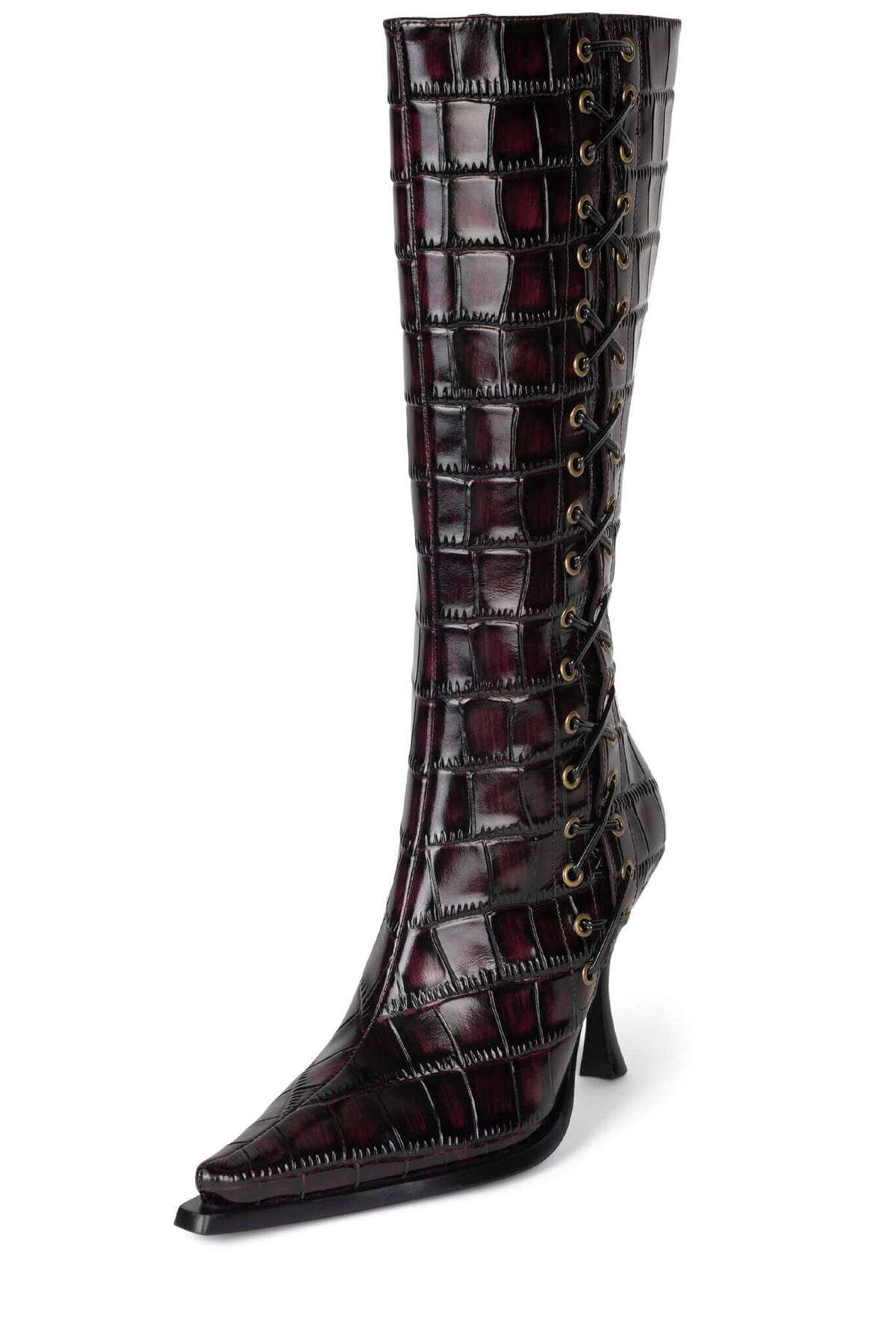STUNNA Heeled Boot - Raspberry Black Croco |Jeffrey Campbell