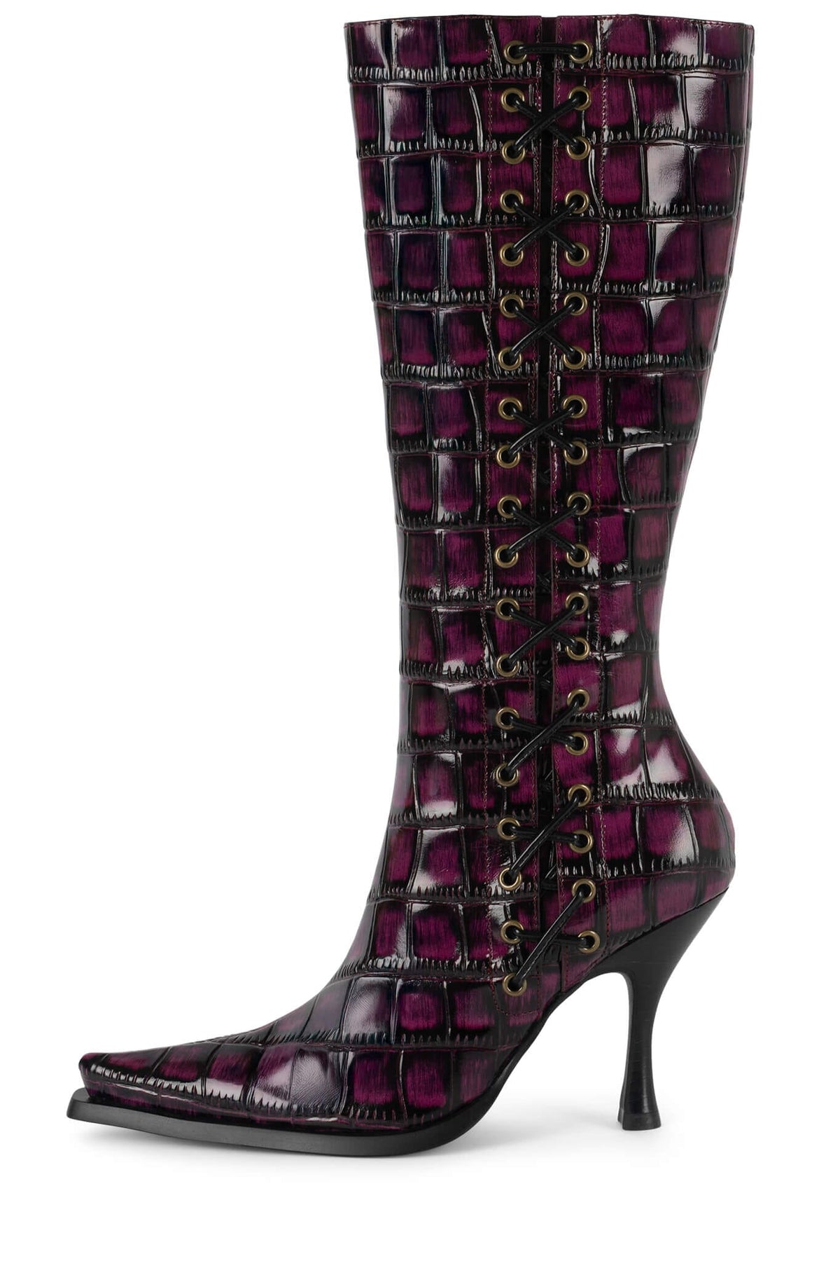 STUNNA Heeled Boot - Raspberry Black Croco |Jeffrey Campbell