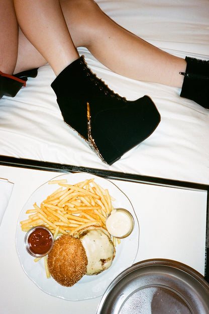 DAMSEL-CLW Platform Boots - Black Suede Pewter |Jeffrey Campbell