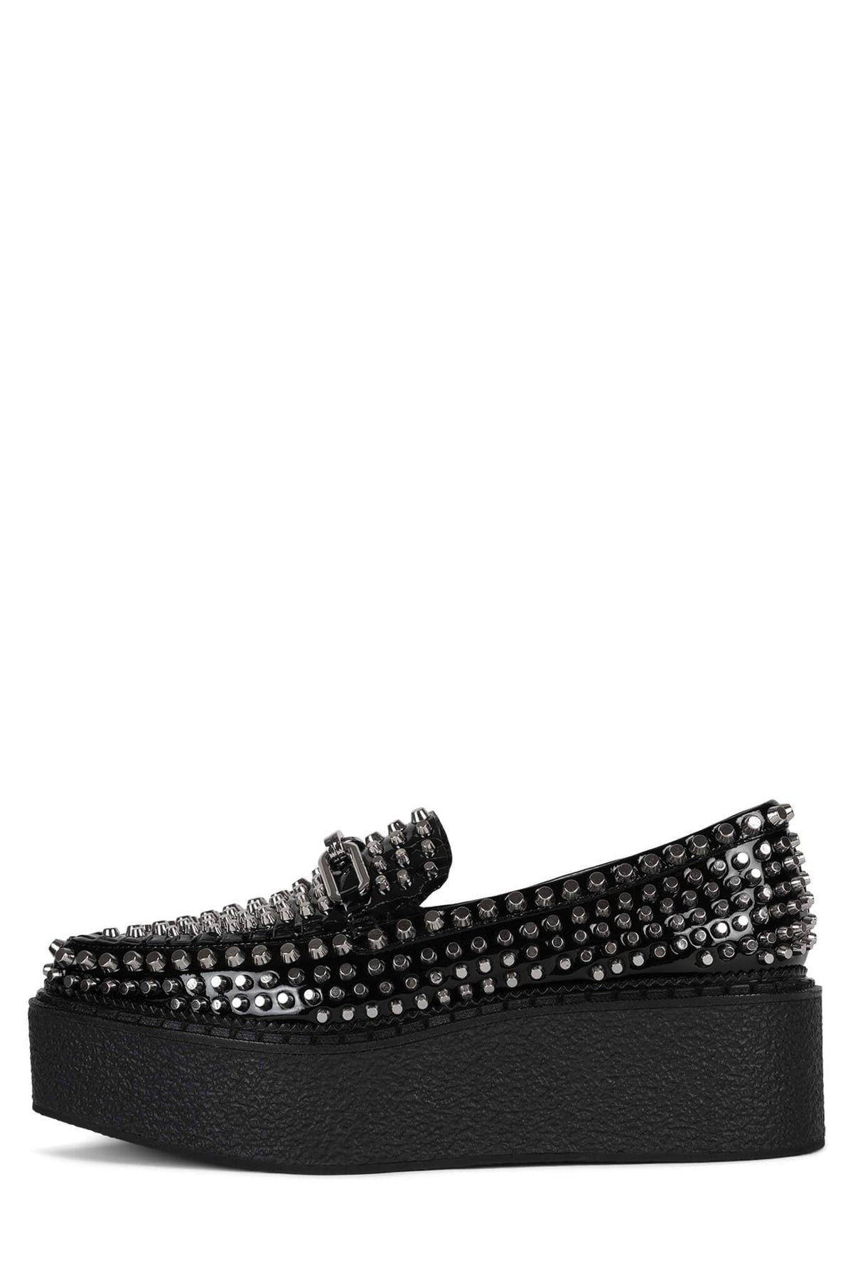CHOUX-ST Platform Loafer - Black Crinkle Patent Silver |Jeffrey Campbell