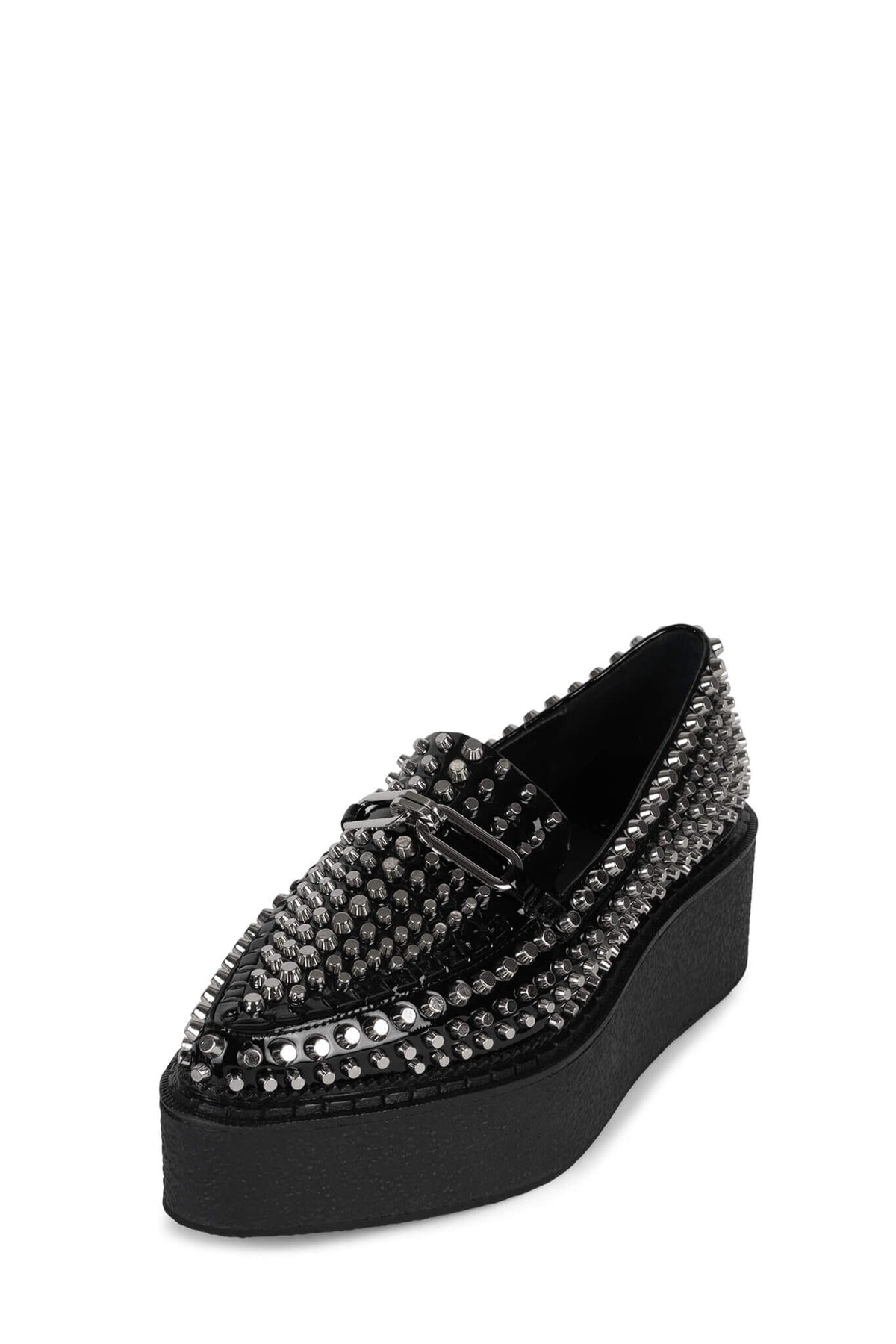 CHOUX-ST Platform Loafer - Black Crinkle Patent Silver |Jeffrey Campbell