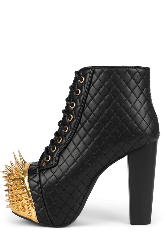 LITA-CROWN Platform Heeled Bootie - Black Quilted Gold |Jeffrey Campbell