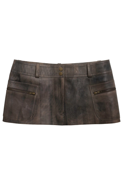 TOO-COOL SKIRT Leather Mini Skirt - Brown Distressed |Jeffrey Campbell