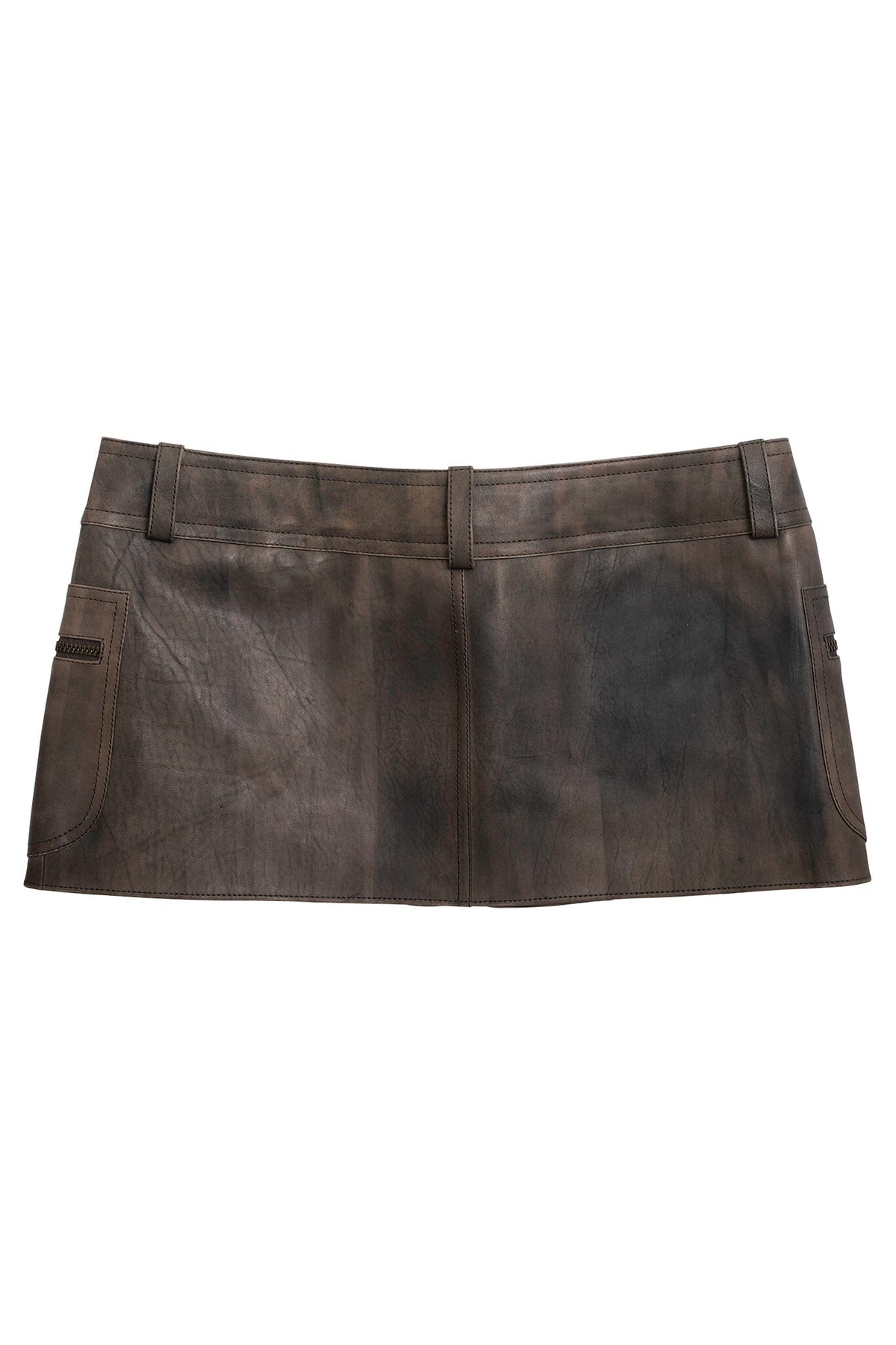 TOO-COOL SKIRT Leather Mini Skirt - Brown Distressed |Jeffrey Campbell