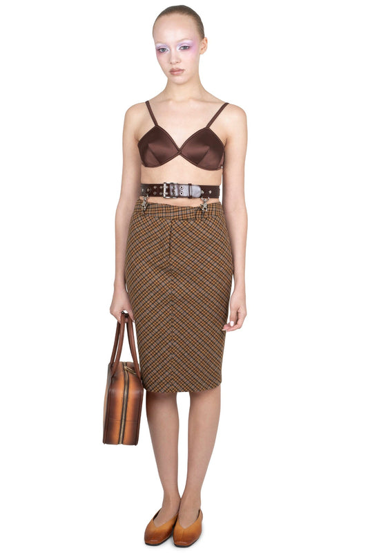 DELPHY SKIRT Midi Skirt - Brown Plaid Tweed |Jeffrey Campbell