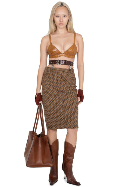 DELPHY SKIRT Midi Skirt - Brown Plaid Tweed |Jeffrey Campbell