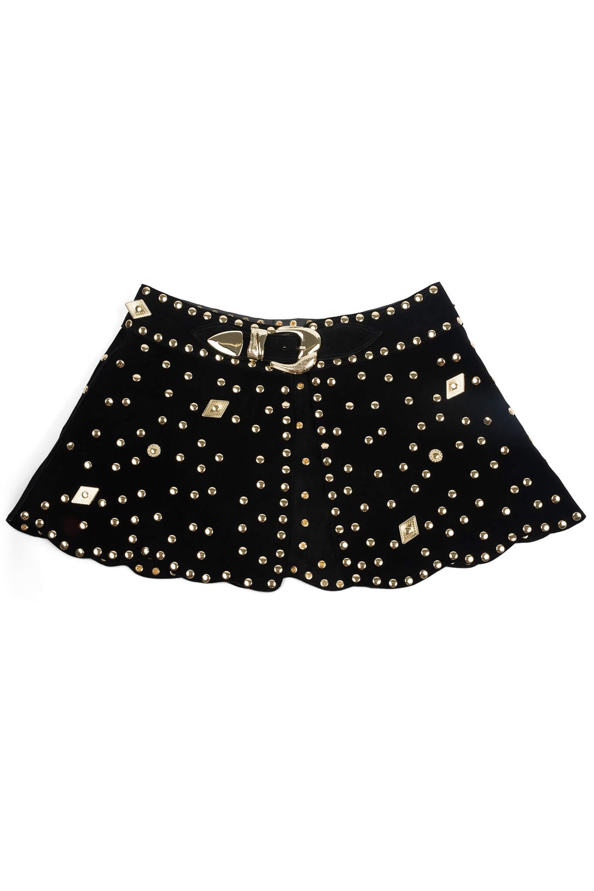 MARQUEE Mini Skirt - Black Suede Gold |Jeffrey Campbell