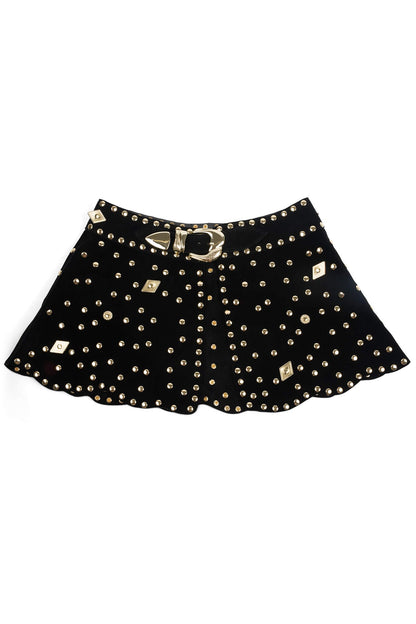 MARQUEE Mini Skirt - Black Suede Gold |Jeffrey Campbell