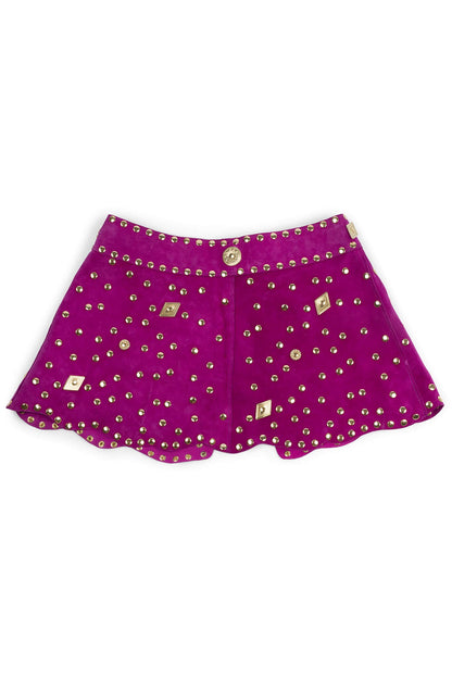 MARQUEE Mini Skirt - Fuchsia Suede Gold |Jeffrey Campbell