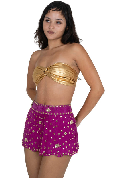 MARQUEE Mini Skirt - Fuchsia Suede Gold |Jeffrey Campbell