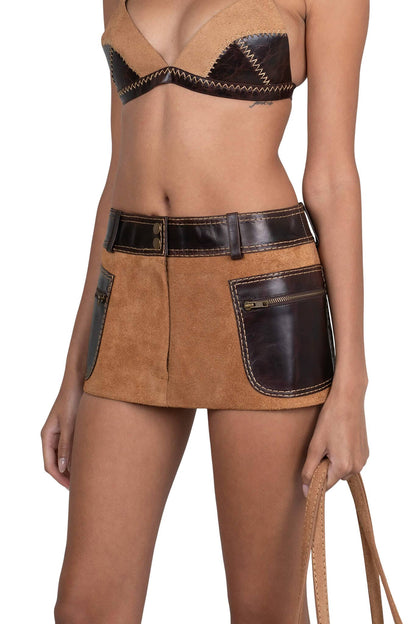TACTICS Deconstructed Mini Skirt - Tan Suede Brown |Jeffrey Campbell
